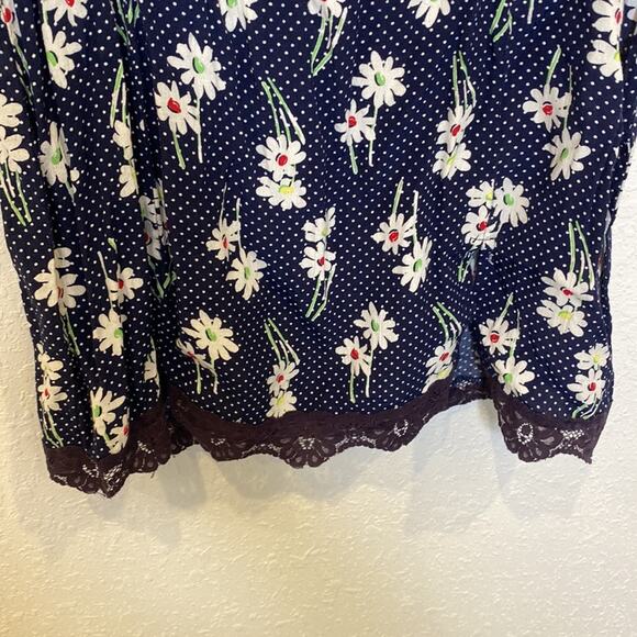 Esprit Sleeveless Mini Slip Dress Floral & Polka Dot Vintage Zipper Sz Sm Navy - Picture 2 of 14